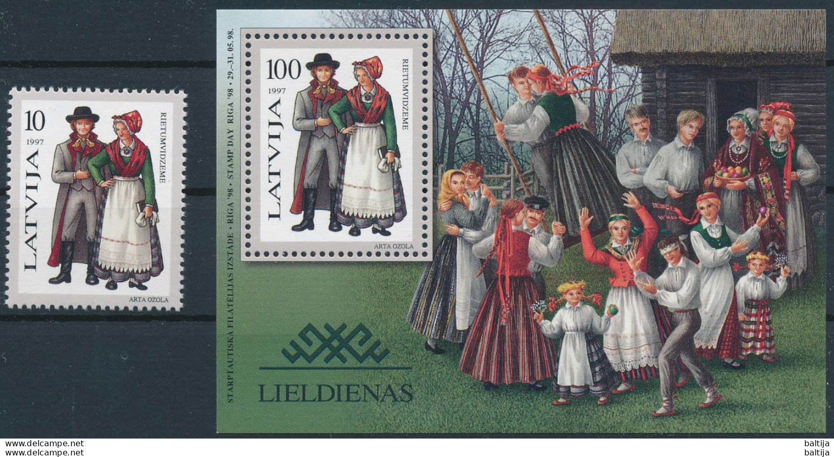 Mi 451 + Block 10 ** MNH / Regional Costumes / Easter Traditions - Lettland