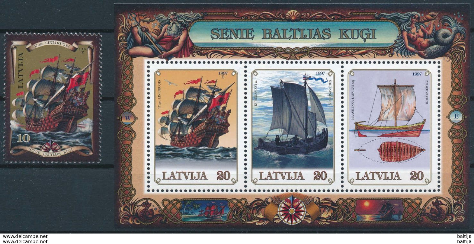 Mi 454 + Block 11 ** MNH / Old Baltic Sailing Ships / Joint Issue - Latvia