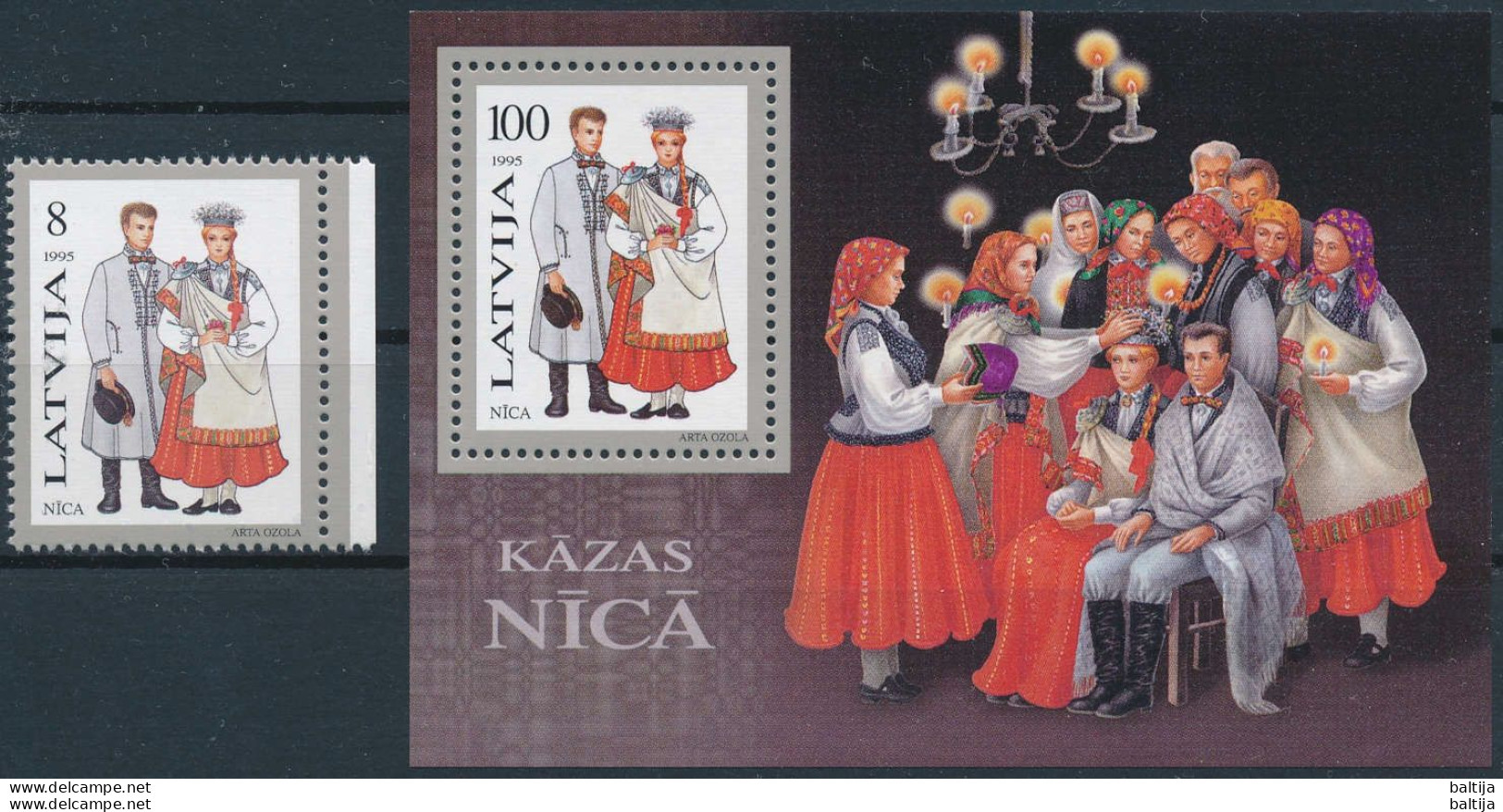 Mi 407 + Block 6 ** MNH / Regional Costumes / Wedding In Nīca - Letland