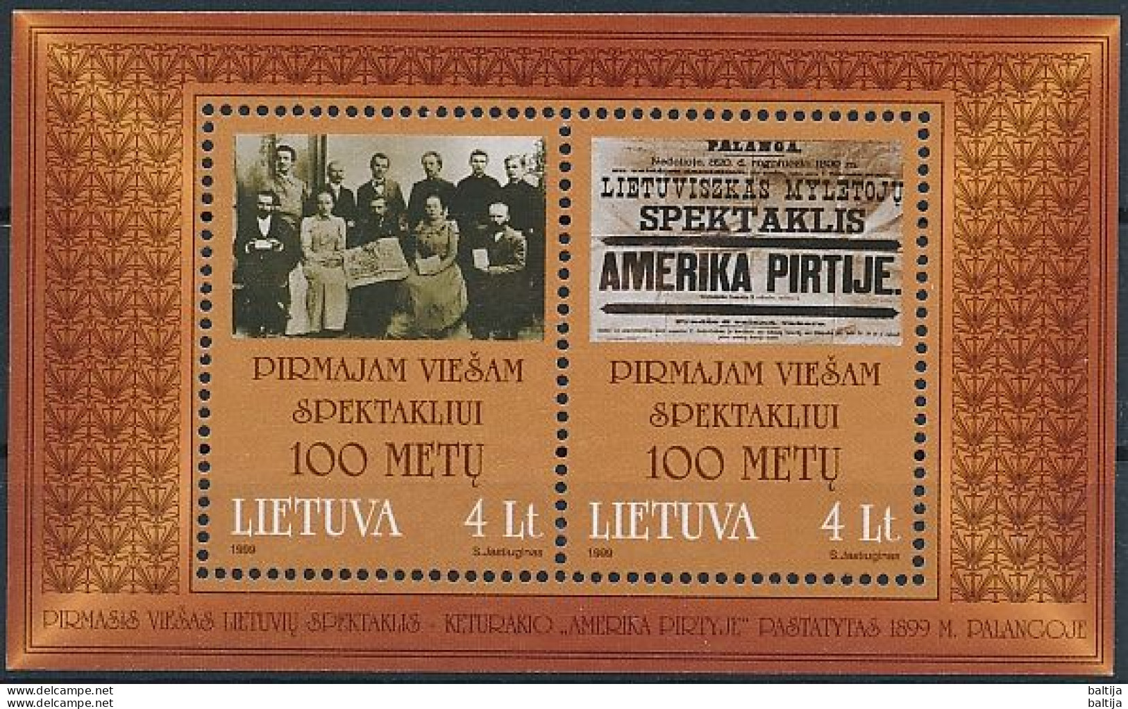 Mi Block 16 ** MNH / Playwright Antanas Vilkutaitis Theatre Play "American Sauna" Premier Centenary - Lituania