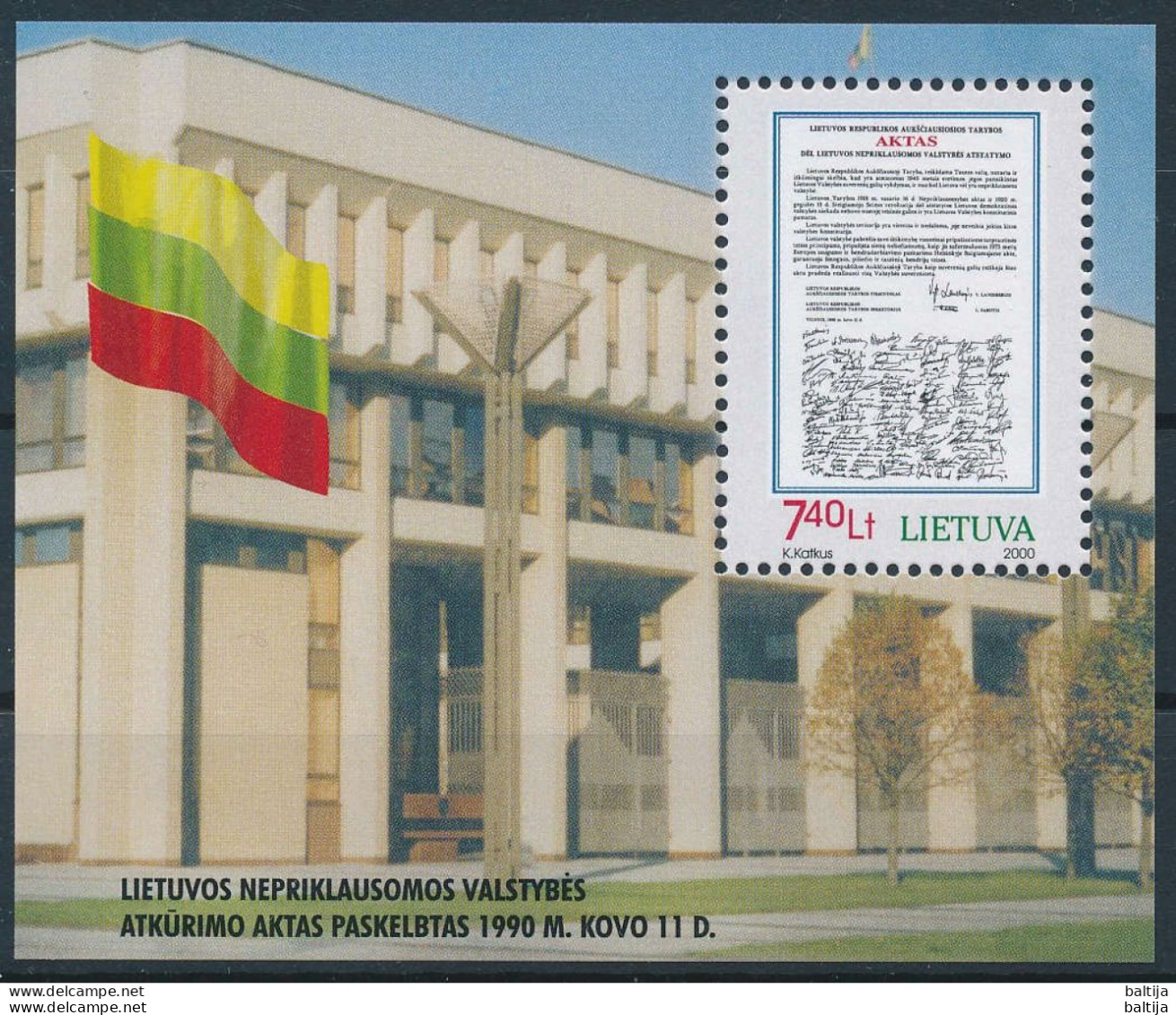 Mi Block 18 ** MNH / Regained Lithuanian Independence 10th Anniversary, Flag - Lituania