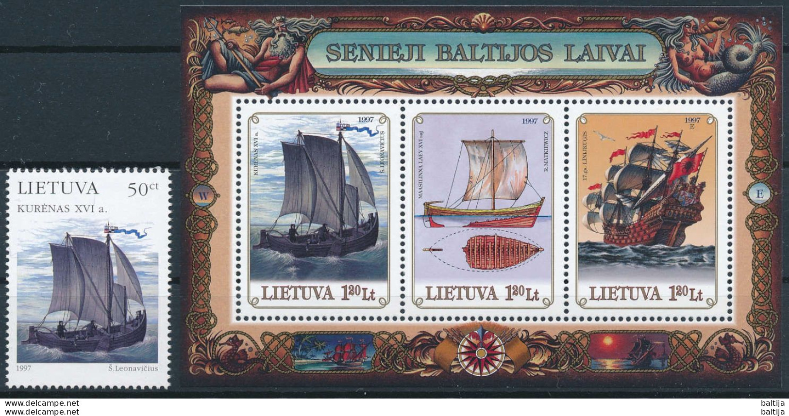 Mi 639 + Block 11 ** MNH / Ancient Ships Of The Baltic Sea, Joint Issue - Lithuania