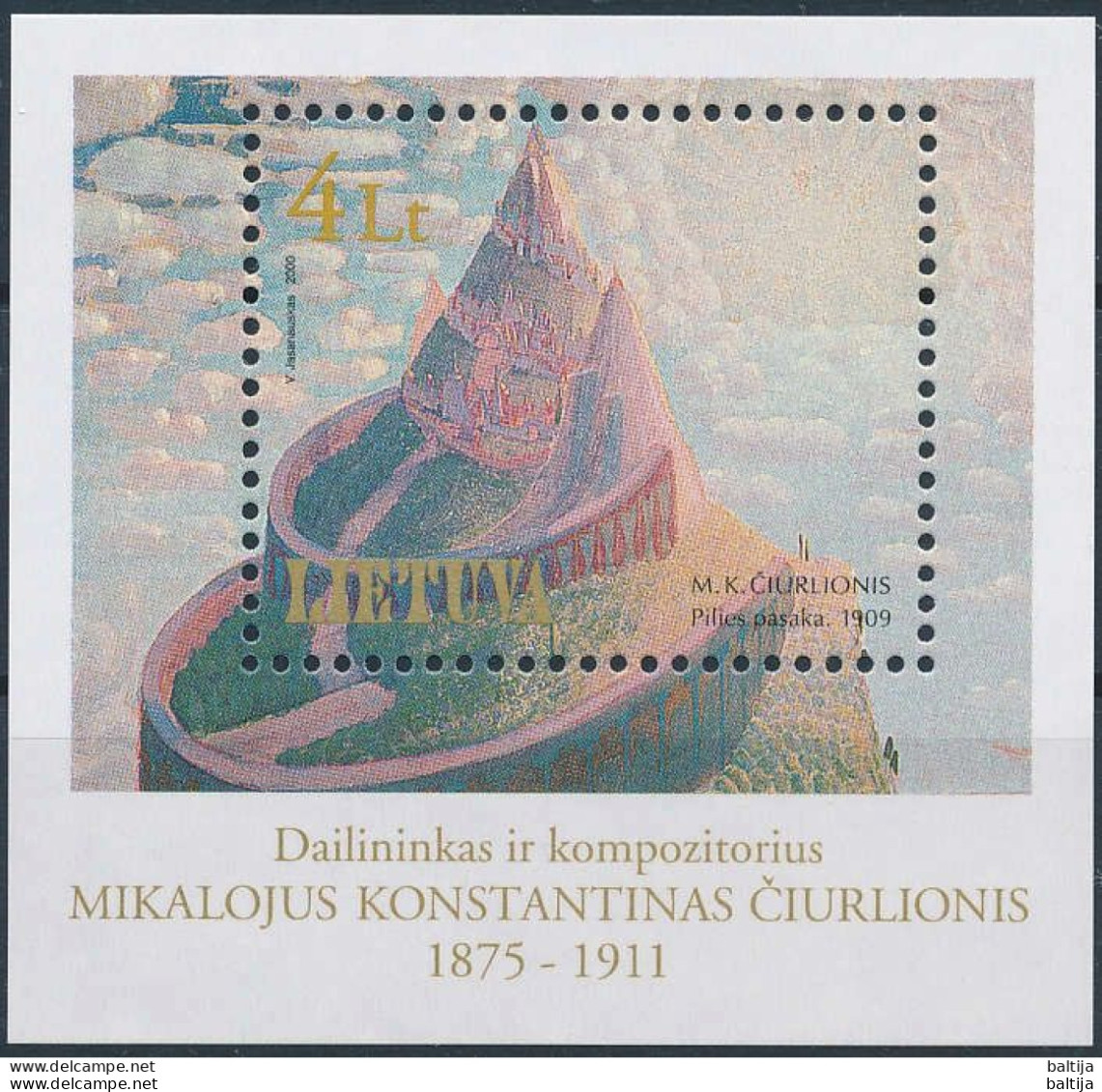 Mi Block 19 ** MNH / Painter, Composer Mikalojus Konstantinas Čiurlionis 125th Birthday, Painting - Lituania