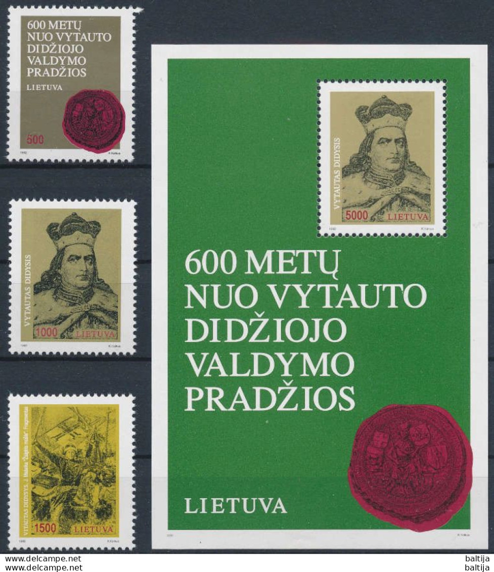 Mi 518-520 + Block  3 ** MNH Reign Of Grand Duke Vytautas 600th Anniversary, Royalty - Lituania