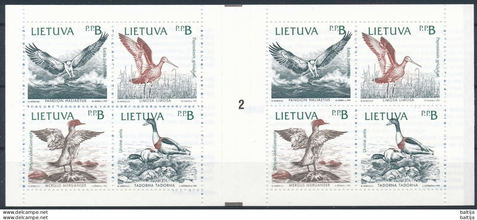 Mi MH 1, Cyl 2, Booklet ** MNH / Birds, Osprey, Black-tailed Godwit, Merganser, Shelduck, Slania, Joint Issue - Lituania