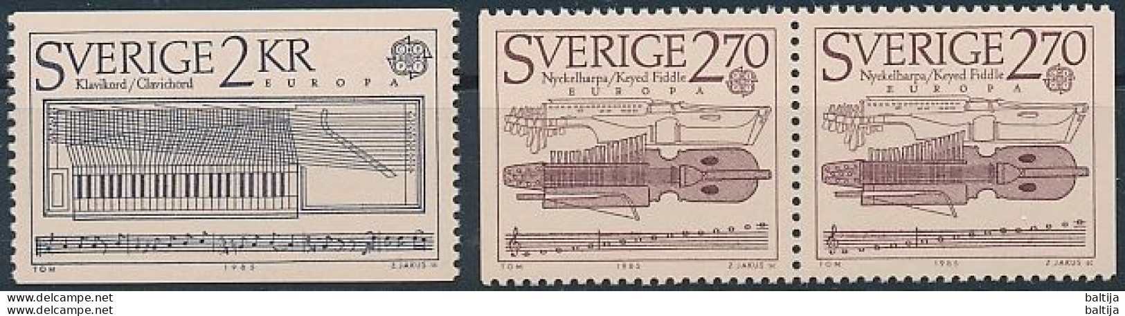 Sweden, Mi 1328-1329 ** MNH /  European Year Of Music, Instrument, Clavichord, Nyckelharpa / CEPT, Europa - 1985