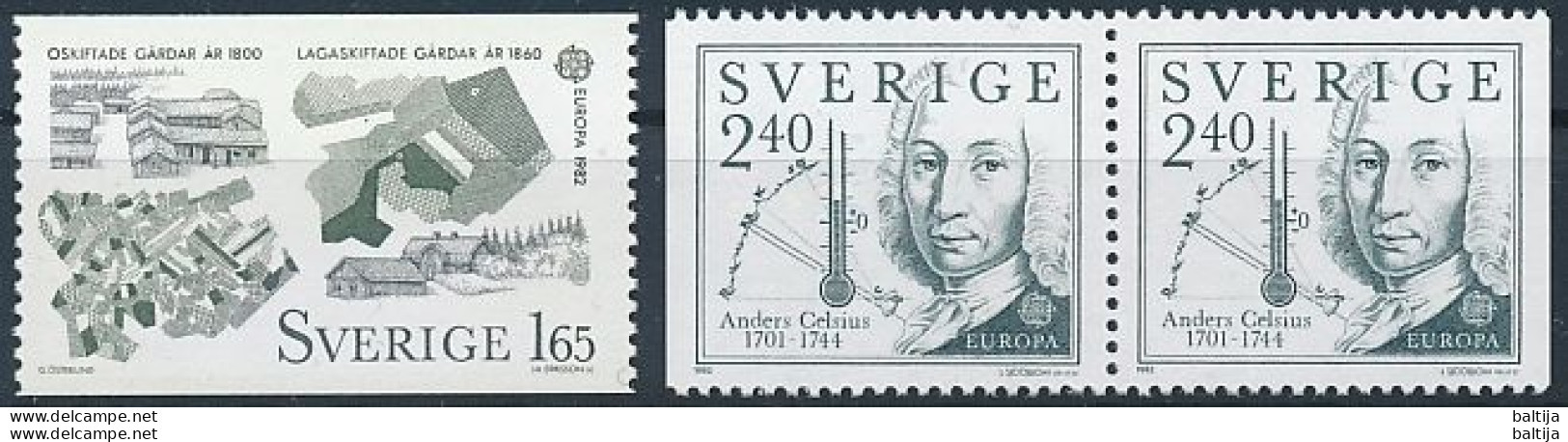 Sweden, Mi 1187-1188 ** MNH / Historical Events, Land Consolidation, Astronomer Anders Celsius / CEPT, Europa - 1982