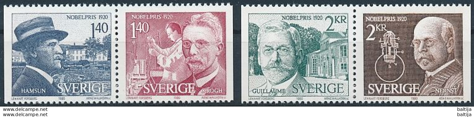 Sweden, Mi 1129-1132 ** MNH / Knut Hamsun, August Krogh, Charles Édouard Guillaume, Walther Nernst - Nobel Prize Laureates