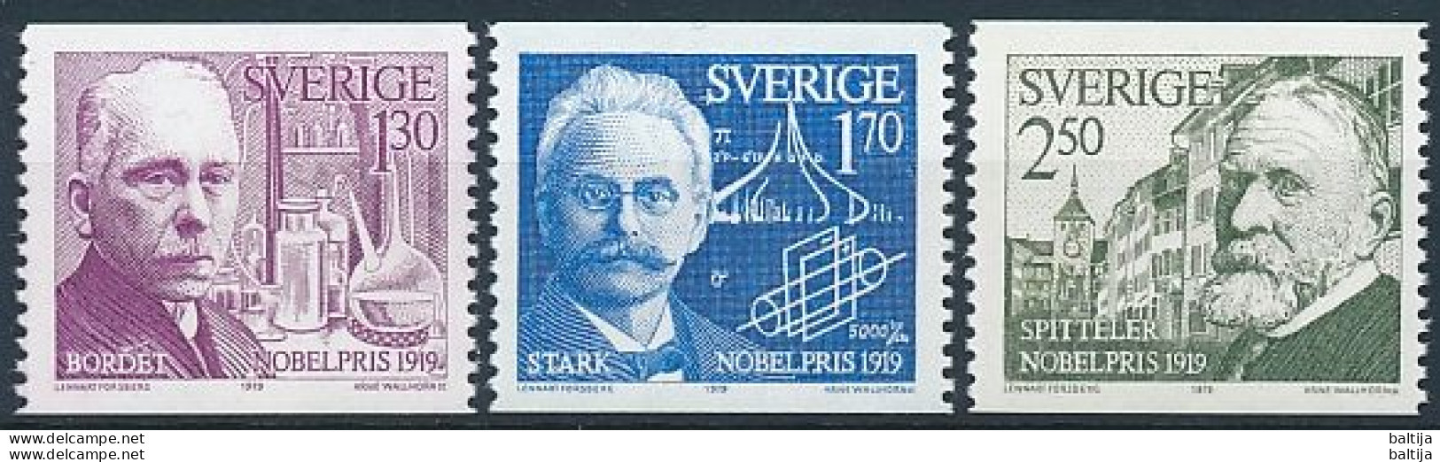 Sweden, Mi 1093-1095 ** MNH / Jules Bordet, Johannes Stark, Carl Spitteler - Nobel Prize Laureates