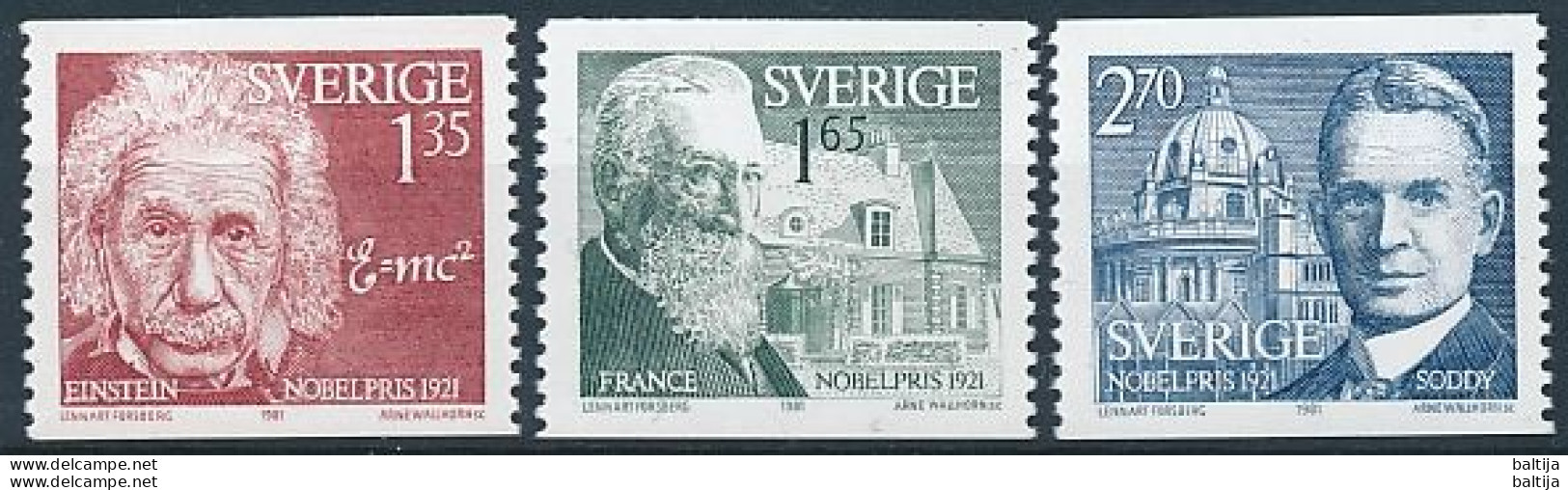 Sweden, Mi 1175-1177 ** MNH / Albert Einstein, Anatole France, Frederick Soddy - Nobel Prize Laureates