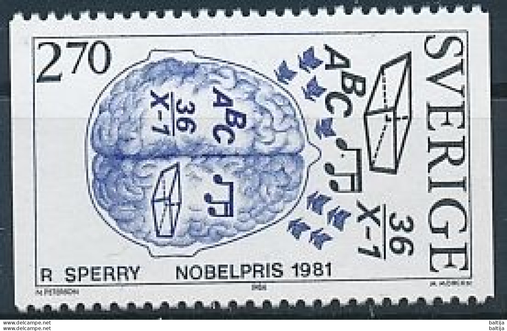 Sweden, Mi 1314 ** MNH / Roger Sperry, Brain, Proof Of The Different Functions Of Both Hemispheres - Nobelpreisträger