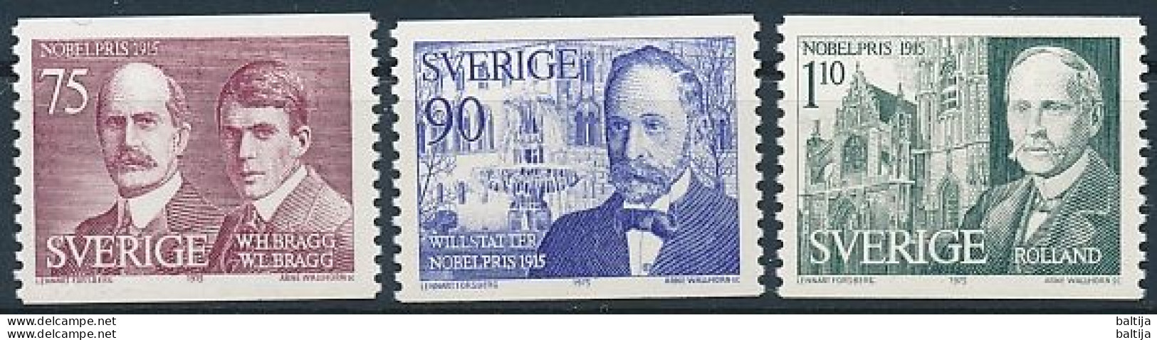 Sweden, Mi 932-934 ** MNH / William Henry Bragg, Lawrence Bragg, Richard Willstätter, Romain Rolland - Nobelprijs