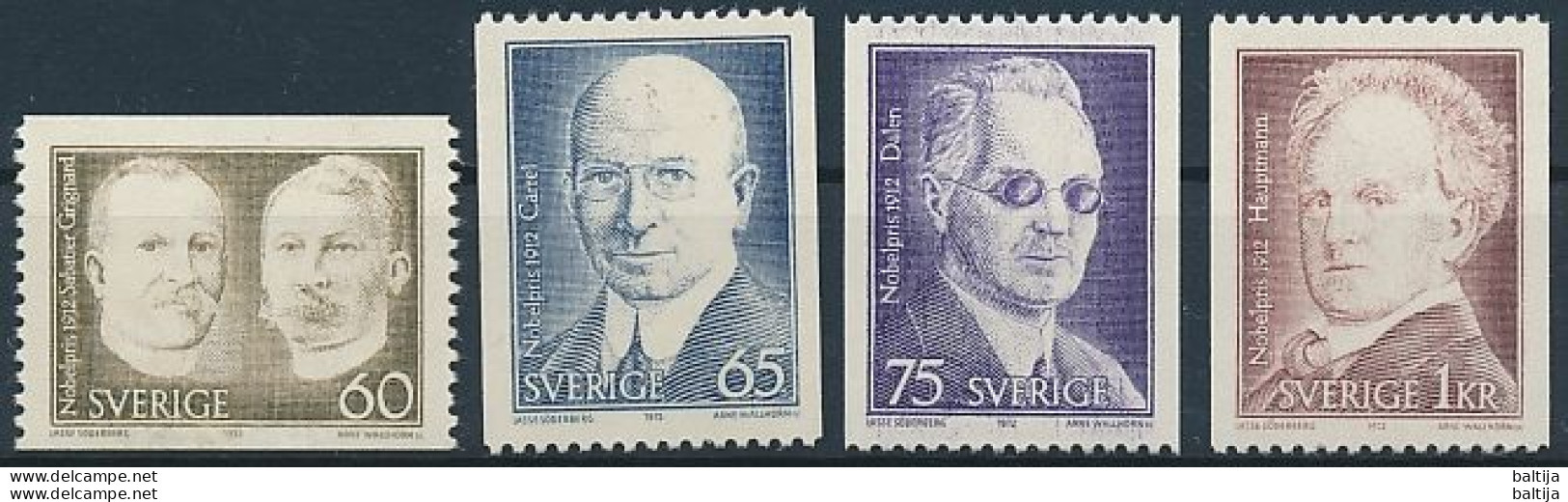 Sweden, Mi 786-789 ** MNH / Paul Sabatier, Victor Grignard, Alexis Carrel, Gustaf Dalén, Gerhart Hauptmann - Premio Nobel