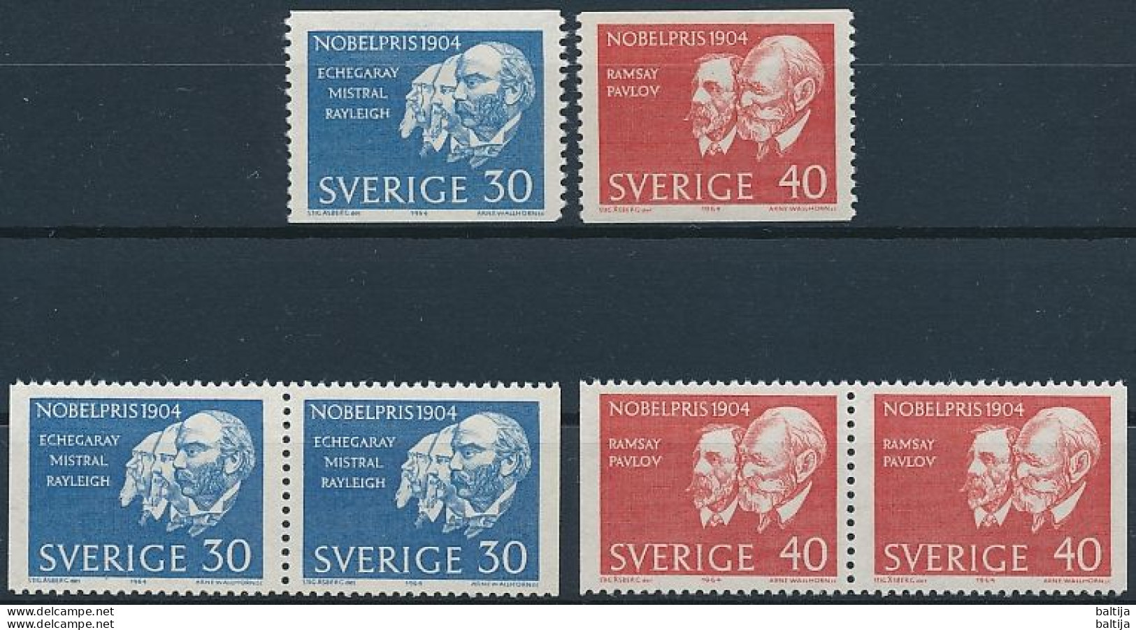 Sweden, Mi 529-530 ** MNH / José Echegaray, Frédéric Mistral, John William Strutt Rayleigh, William Ramsay, Ivan Pavlov - Nobel Prize Laureates
