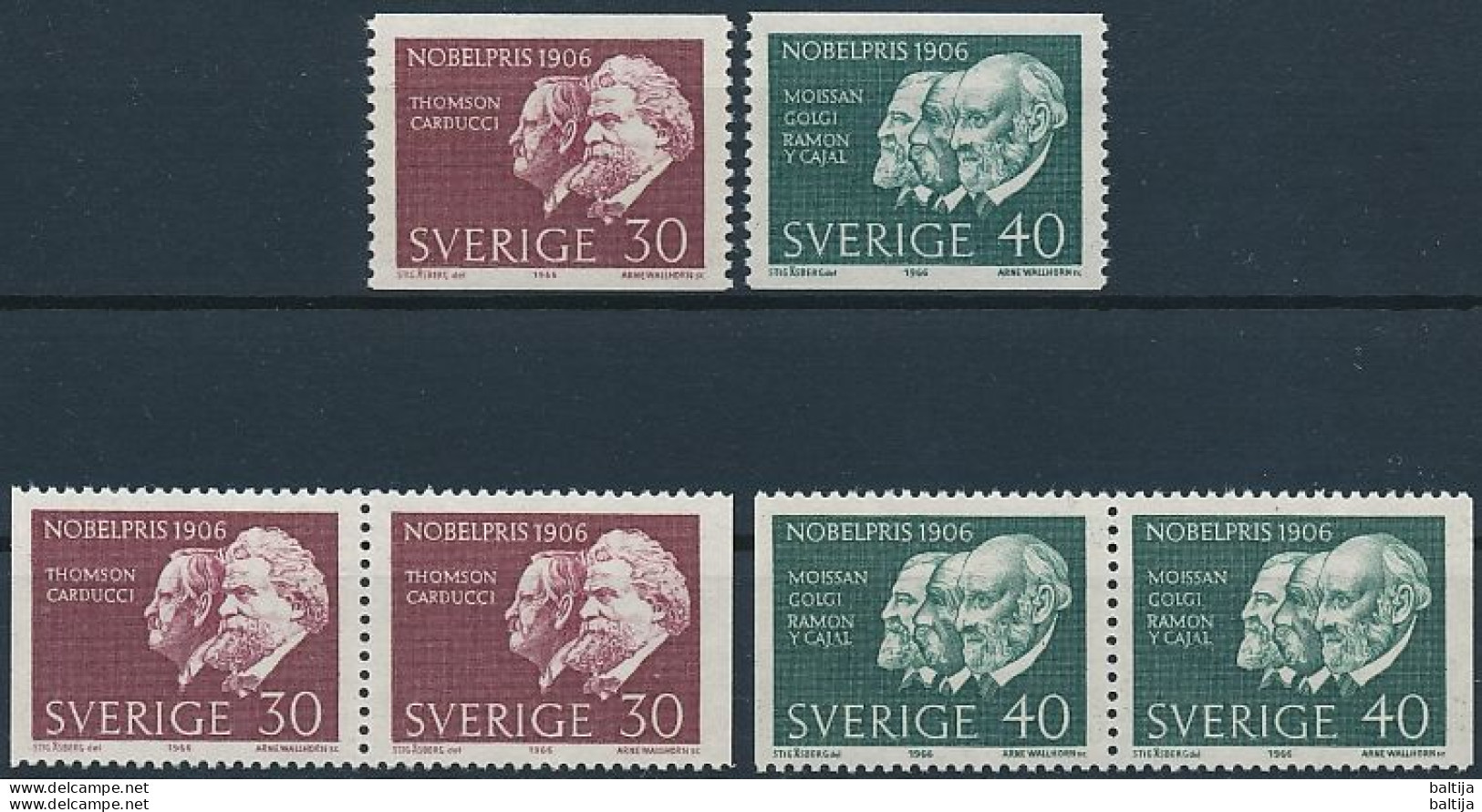 Sweden, Mi 566-567 ** MNH / Joseph John Thomson, Giosuè Carducci, Henri Moissan, Camillo Golgi, Santiago Ramón Y Cajal - Nobelpreisträger