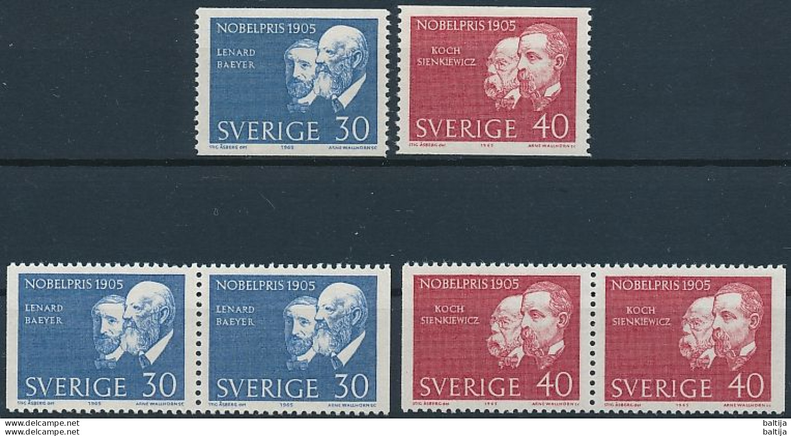 Sweden, Mi 542-543 ** MNH / Philipp Lenard, Adolf Von Baeyer, Robert Koch, Henryk Sienkiewicz - Prix Nobel