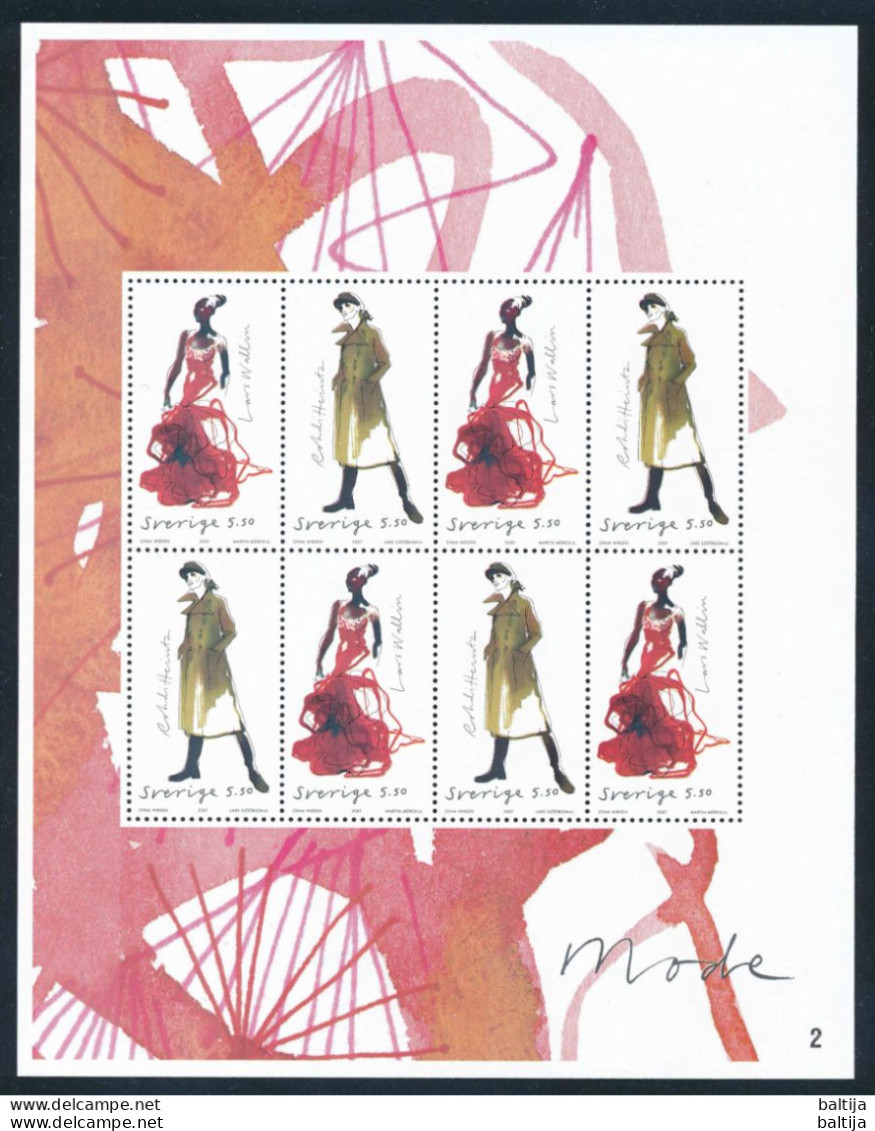 Mi 2601+2607 ** MNH, Cyl 2, Sheetlet, Kleinbogen / Creations Of Swedish Fashion Designers - Blocs-feuillets