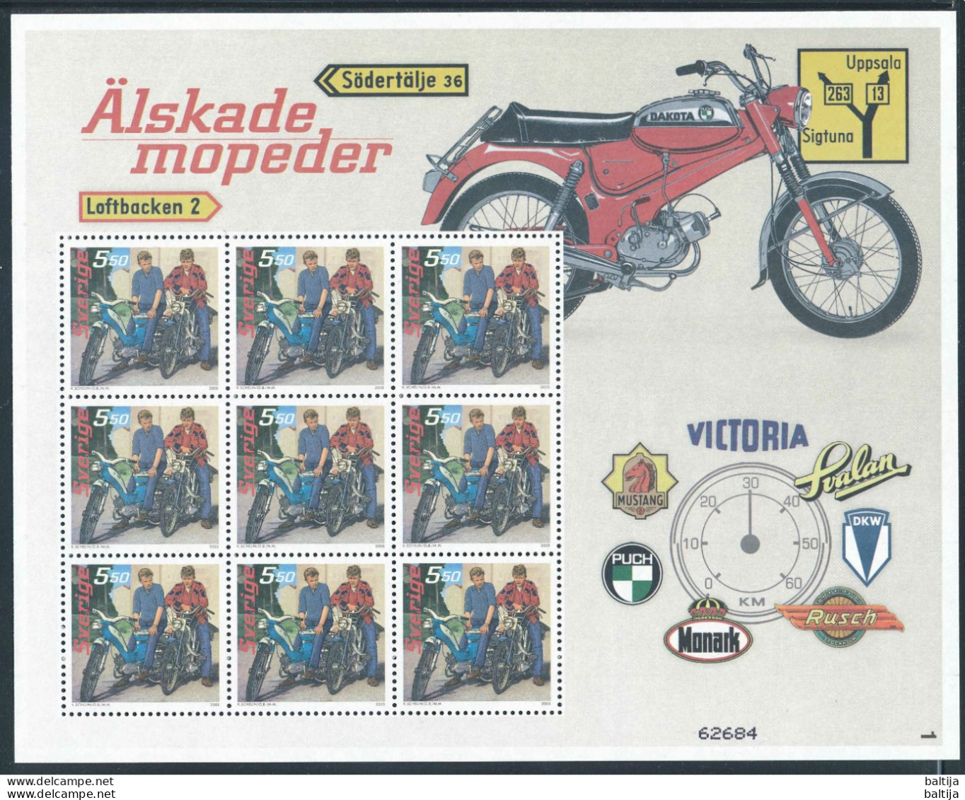 Mi 2496 ** MNH, Cyl 1 & Ctrl, Sheetlet, Kleinbogen / Mopeds, Bikes, Puch - Hojas Bloque