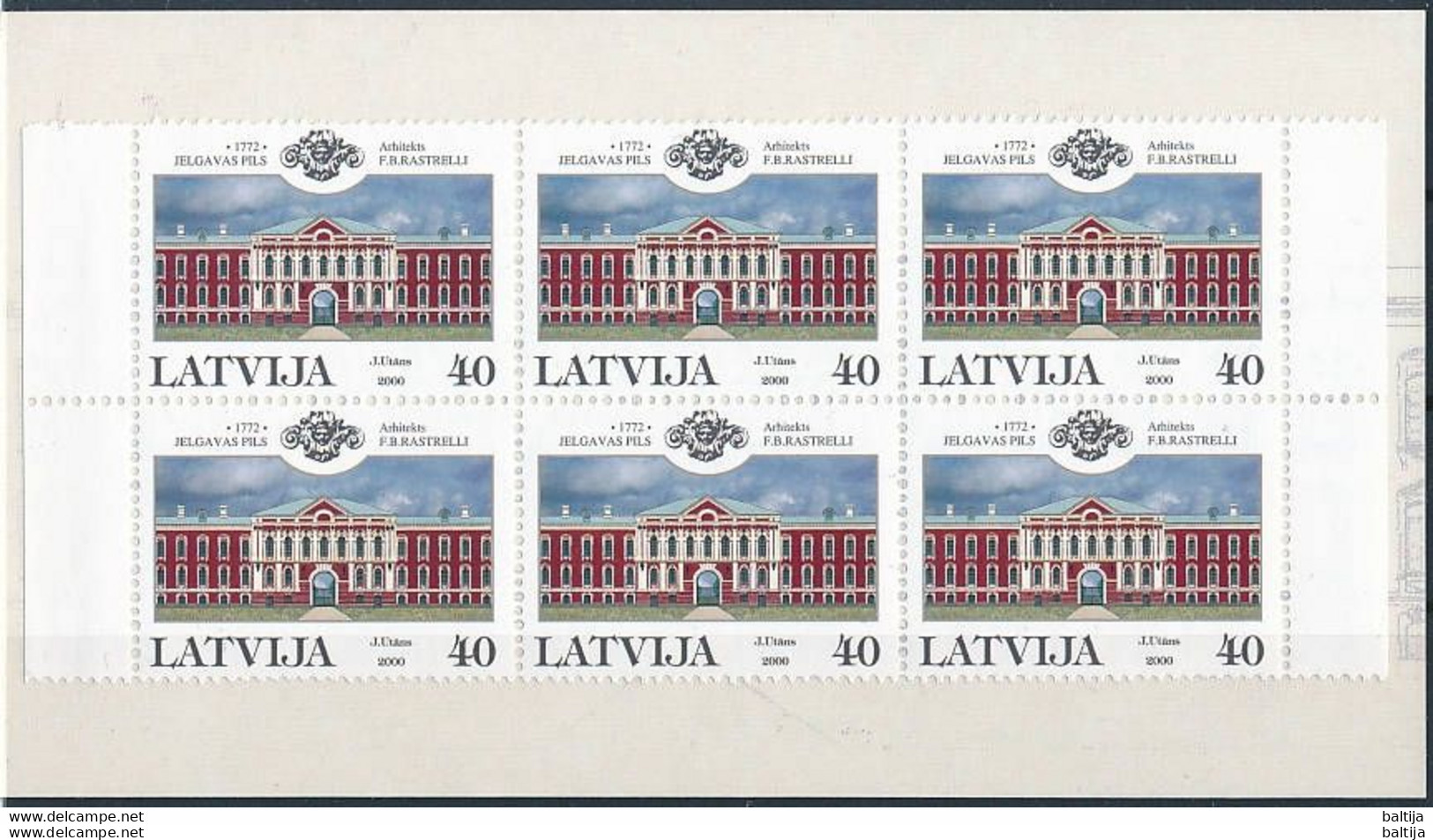 Latvia, Mi 527 ** MNH, Markenheft, Booklet / Jelgava Palace, Architect Rastrelli / Helsinki Stamp Fair 2000 - Châteaux