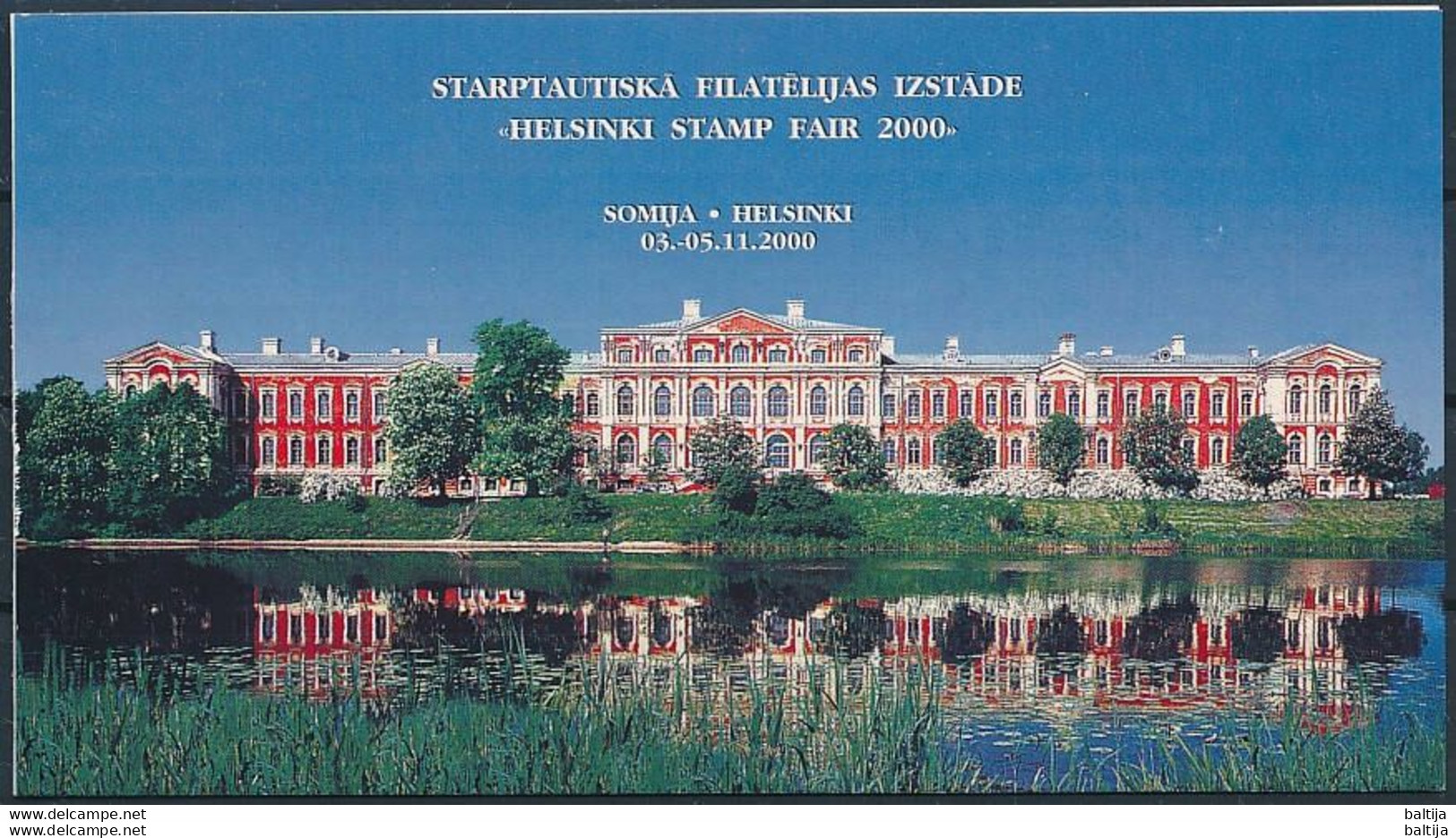 Latvia, Mi 527 ** MNH, Markenheft, Booklet / Jelgava Palace, Architect Rastrelli / Helsinki Stamp Fair 2000 - Châteaux