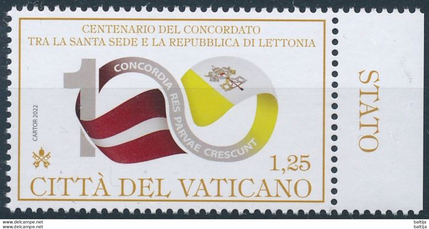 Vatican, Mi 2063 MNH ** / 100 Years Concordat Between Holy See And Latvia / Flag, Joint Issue - Unused Stamps