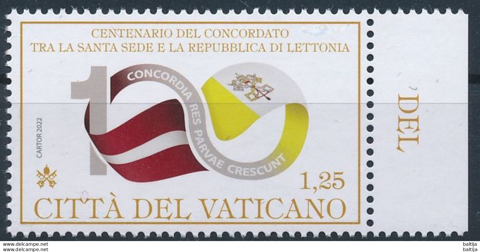 Vatican, Mi 2063 MNH ** / 100 Years Concordat Between Holy See And Latvia / Flag, Joint Issue - Stamps