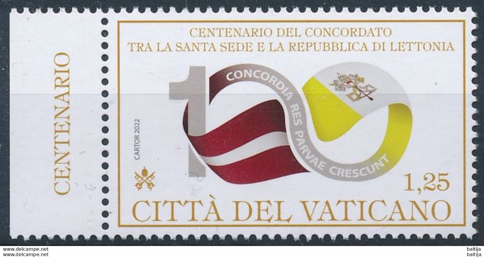 Vatican, Mi 2063 MNH ** / 100 Years Concordat Between Holy See And Latvia / Flag, Joint Issue - Timbres