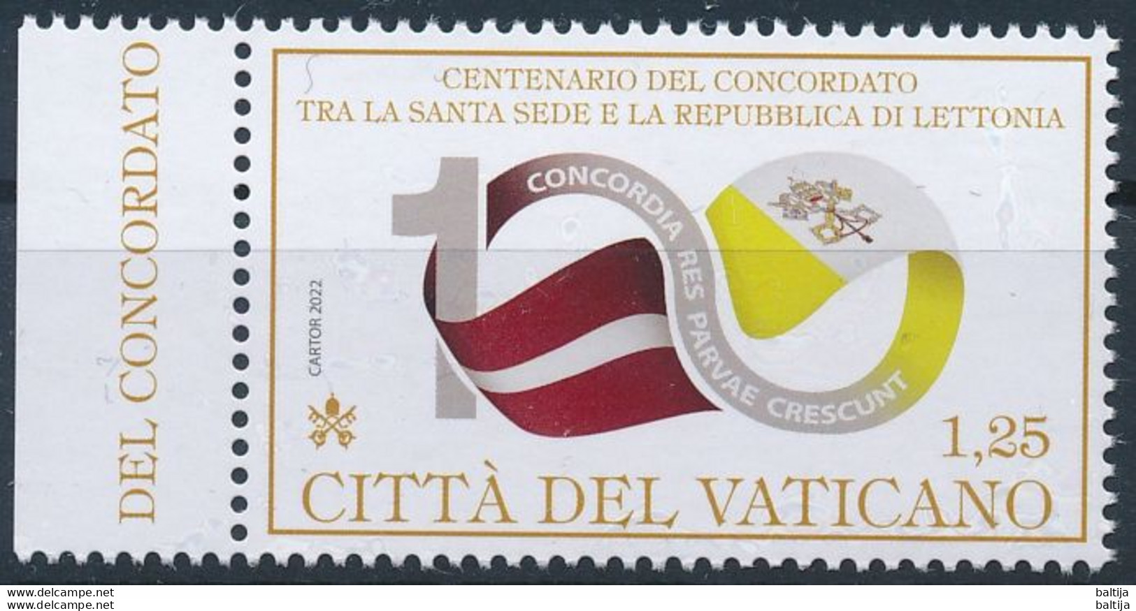 Vatican, Mi 2063 MNH ** / 100 Years Concordat Between Holy See And Latvia / Flag, Joint Issue - Francobolli