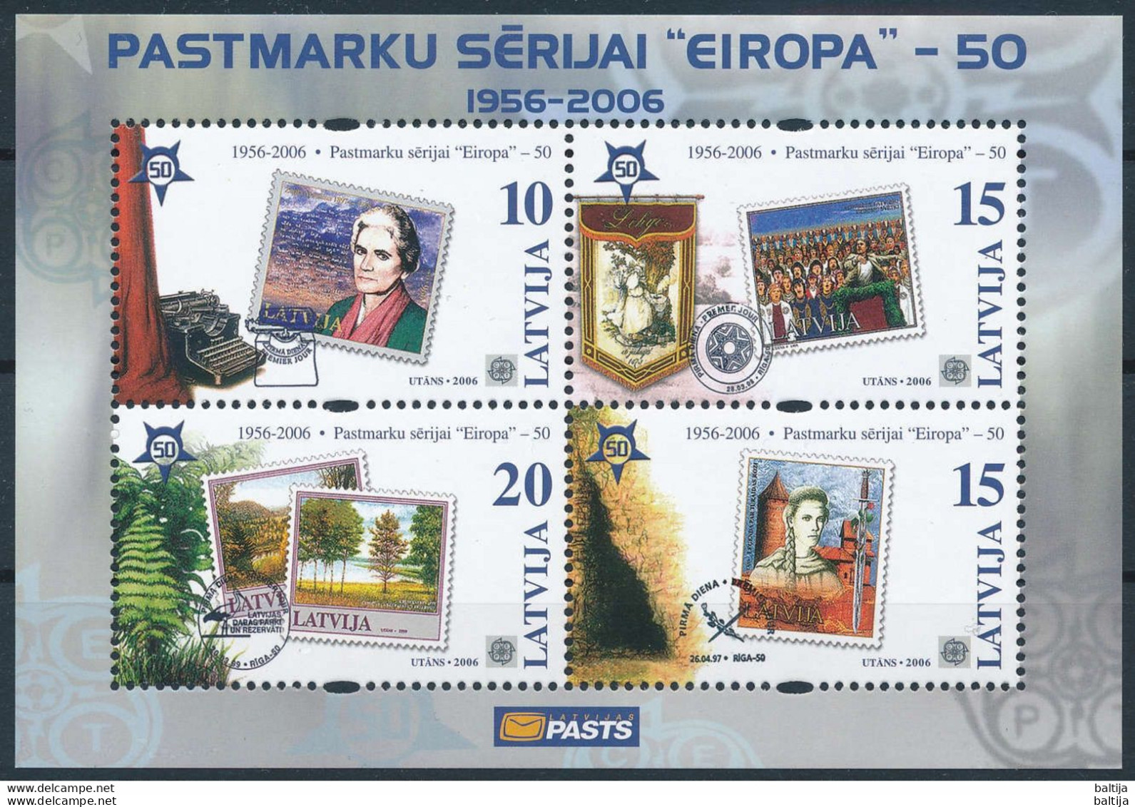 Latvia, Mi Block 21 ** MNH / CEPT Europa 50th Anniversary, Stamp On Stamp - Briefmarken Auf Briefmarken