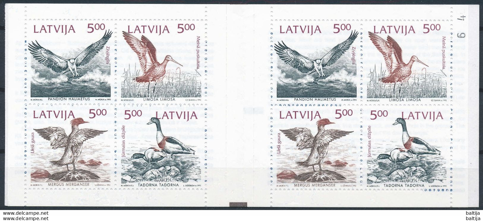 Mi 340-43, MH 1 ** MNH / Mare Balticum Booklet / Birds, Joint Issue, Slania - Lettonie