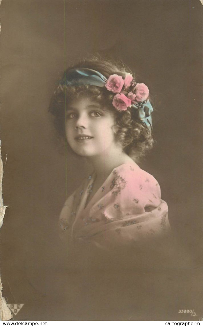 Social History Souvenir Photo Postcard Girl Coiffure Flower Dress - Photographs