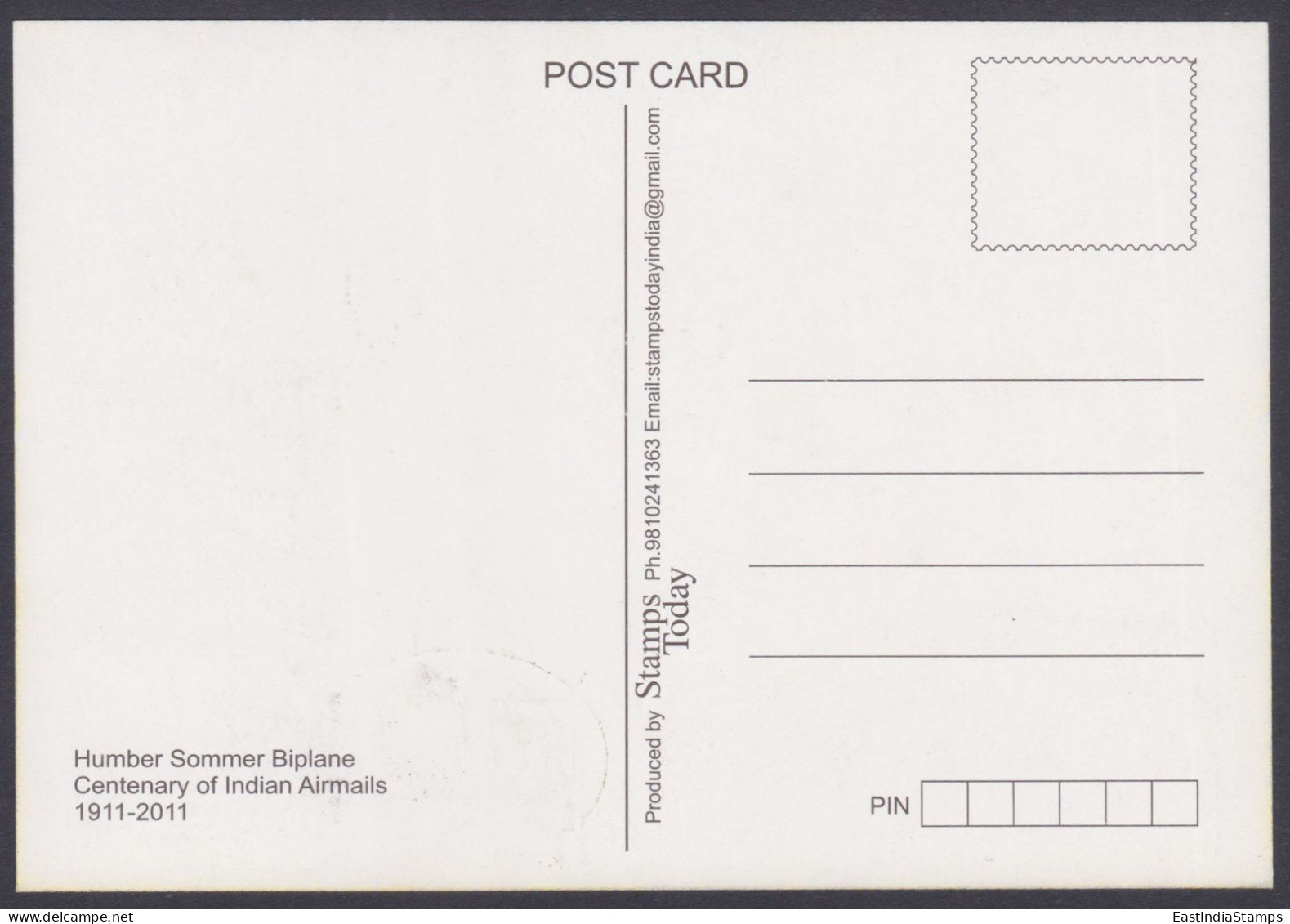 Inde India 2011 Maximum Max Card Airmail Centenary, Airplane, Aerophilately, Biplane, Aeroplane, Aircraft - Cartas & Documentos