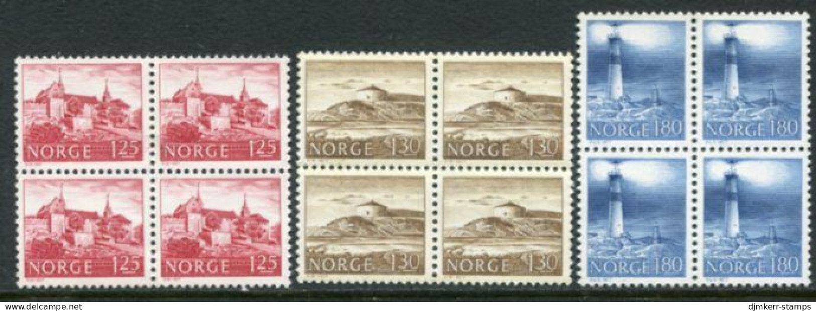 NORWAY 1977 Definitive: Buildings Blocks Of 4 MNH / **.  Michel 739-41 - Ungebraucht