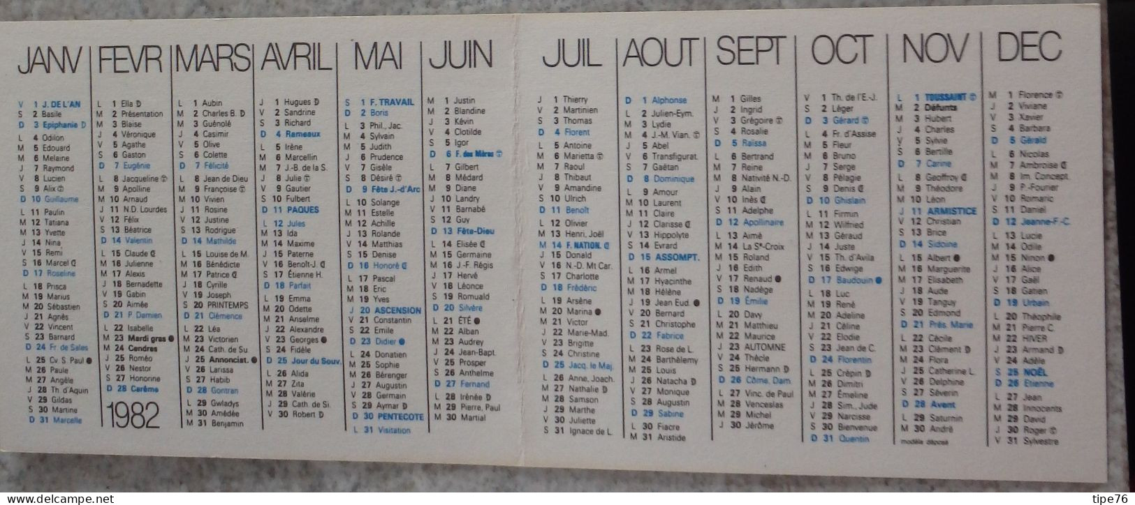 Petit Calendrier De Poche 1982 Belle Ile Morbihan - Place Saint Vincent Le Mans Sarthe - Formato Piccolo : 1981-90