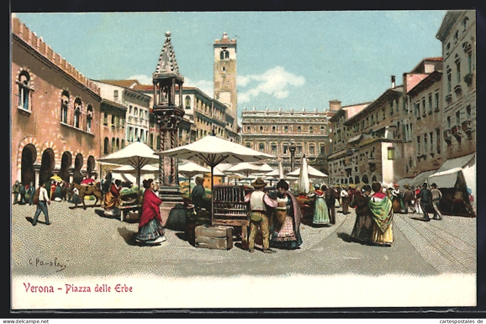 Artista-Cartolina Verona, Piazza Delle Erbe  - Verona
