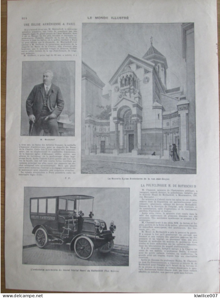1902 Une Eglise ARMENIENNE à PARIS  Rue Jean Goujon   Arménie + AMBULANCE   Hopital ROTHSCHILD - Non Classés