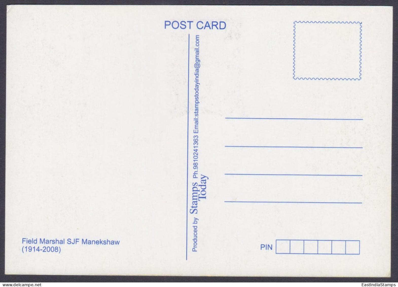 Inde India 2008 Maximum Max Card Field Marshal Sam Manekshaw, Military, Army, General - Cartas & Documentos