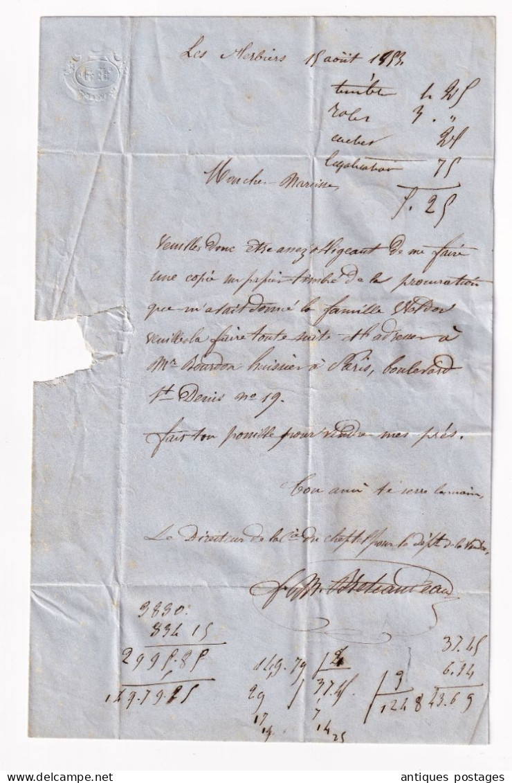 Lettre 1858 Avec Correspondance Comptoir Rural Les Herbiers Vendée Montfaucon-sur-Moine Maine Et Loire Montigné - 1849-1876: Classic Period