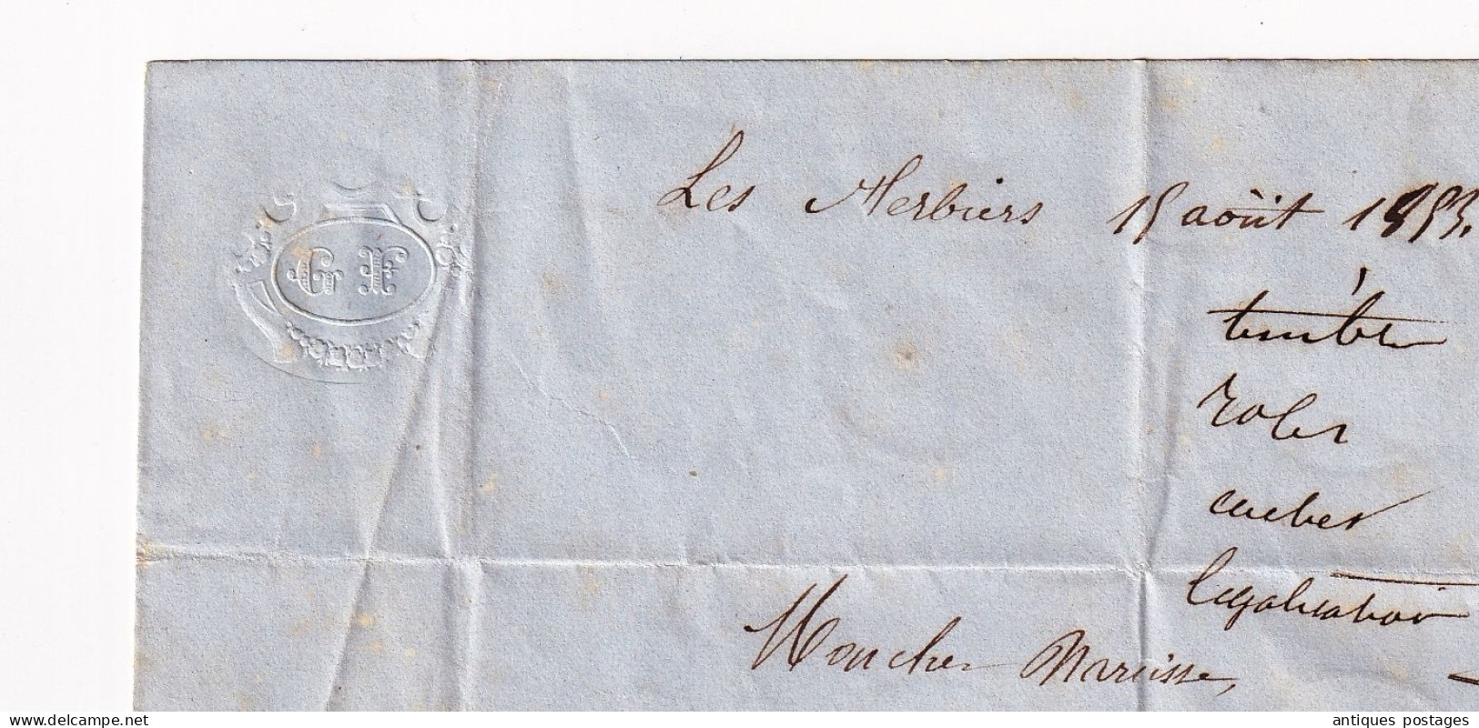 Lettre 1858 avec Correspondance Comptoir Rural Les Herbiers Vendée Montfaucon-sur-Moine Maine et Loire Montigné