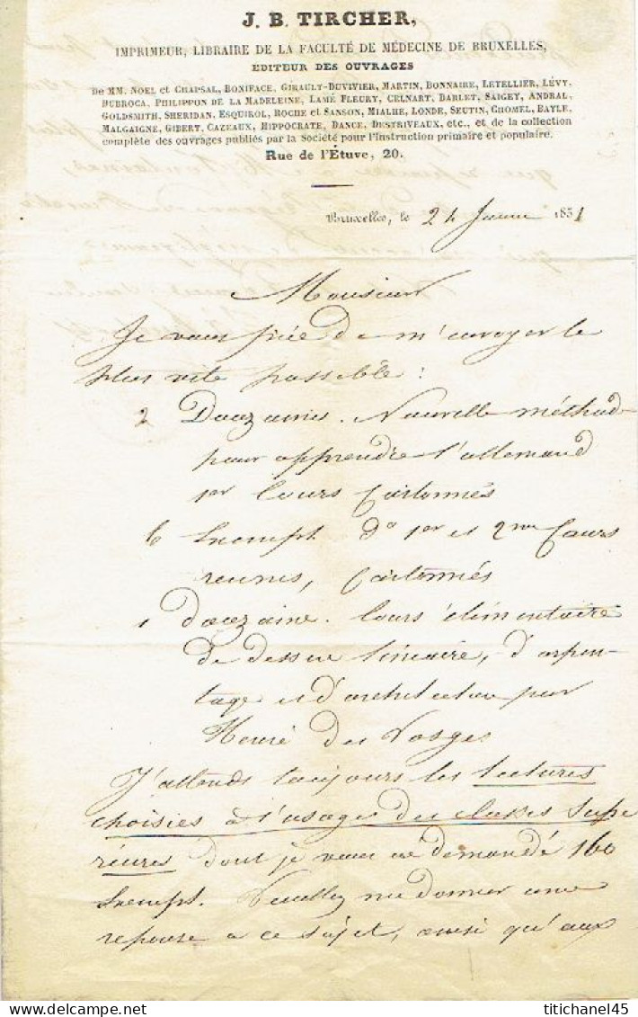 Médaillon N°4A Obl P24  BRUXELLES (24/01/51) S/LAC + Entête J.B. TIRCHER Editeur-Imprimeur Faculté Médecine De BRUXELLES - 1849-1850 Medaglioni (3/5)