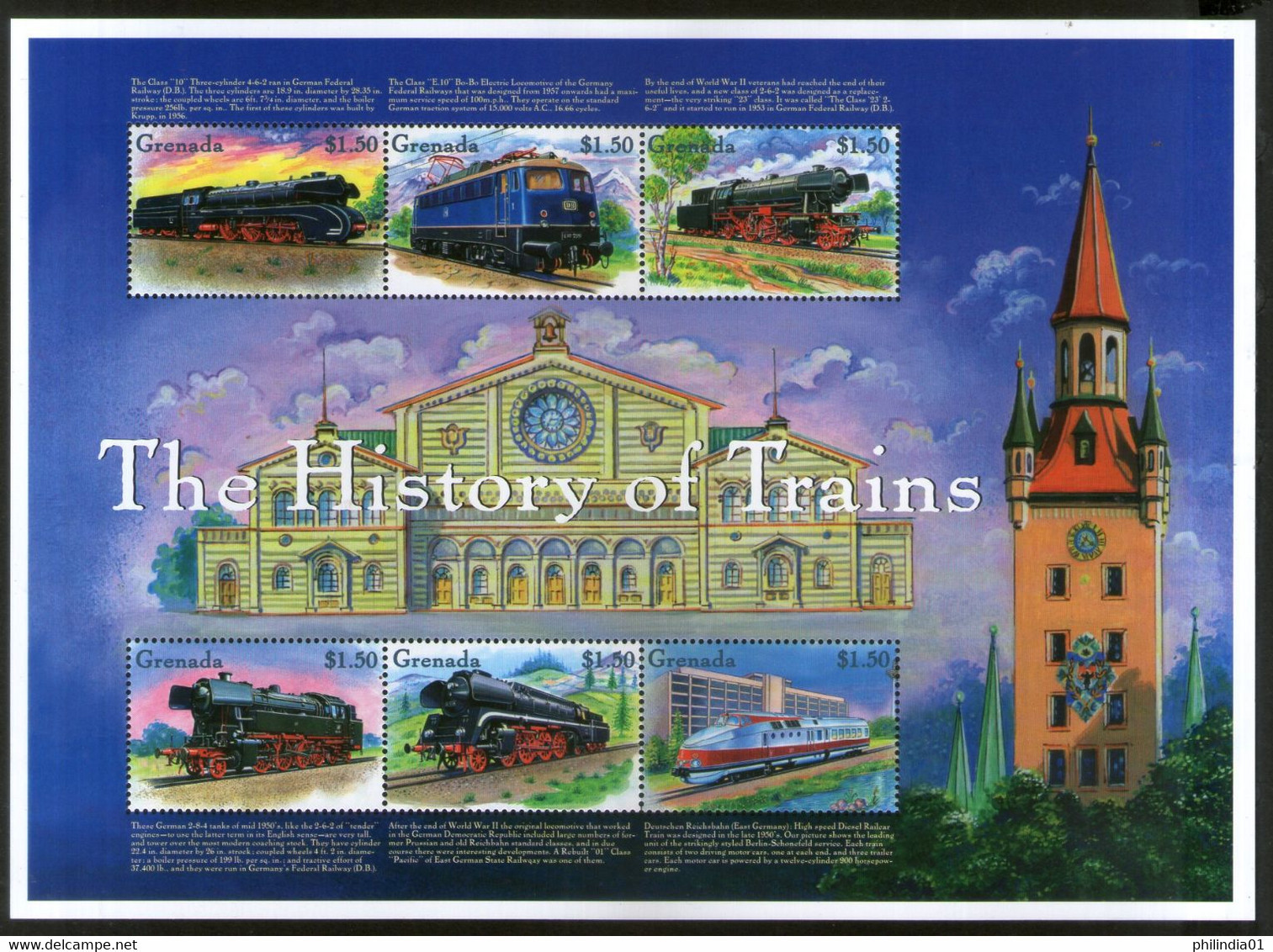 Grenada 2000 Steam Locomotive Railway Train Sc 3039 Sheetlet MNH # 19157 - Trains