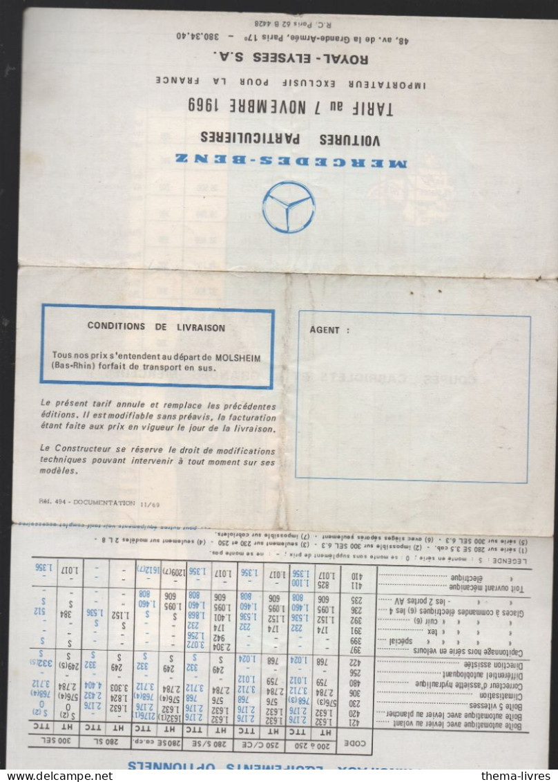 (automobile)   Tarif  MERCEDES   11/1969 (PPP47385) - 1950 - ...