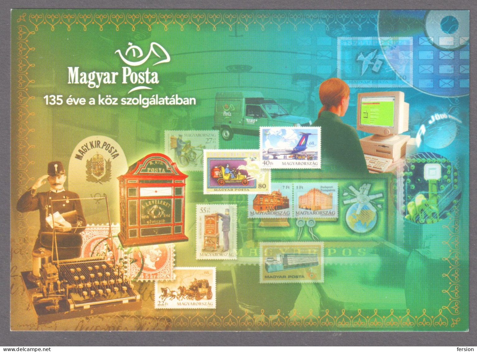 COMPUTER Telegraph MAILBOX Stamp On Stamp POSTCARD 1997 UPU Gervay Mihály POST Director STATIONERY 2002 HUNGARY FDC - Correo Postal