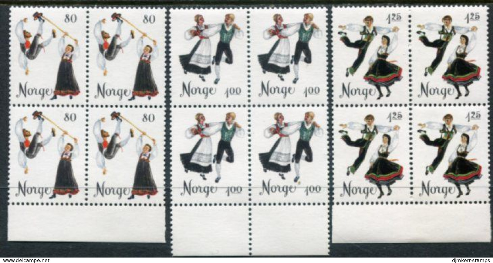 NORWAY 1976 Folk Dances Blocks Of 4 MNH / **.  Michel 719-21 - Ongebruikt