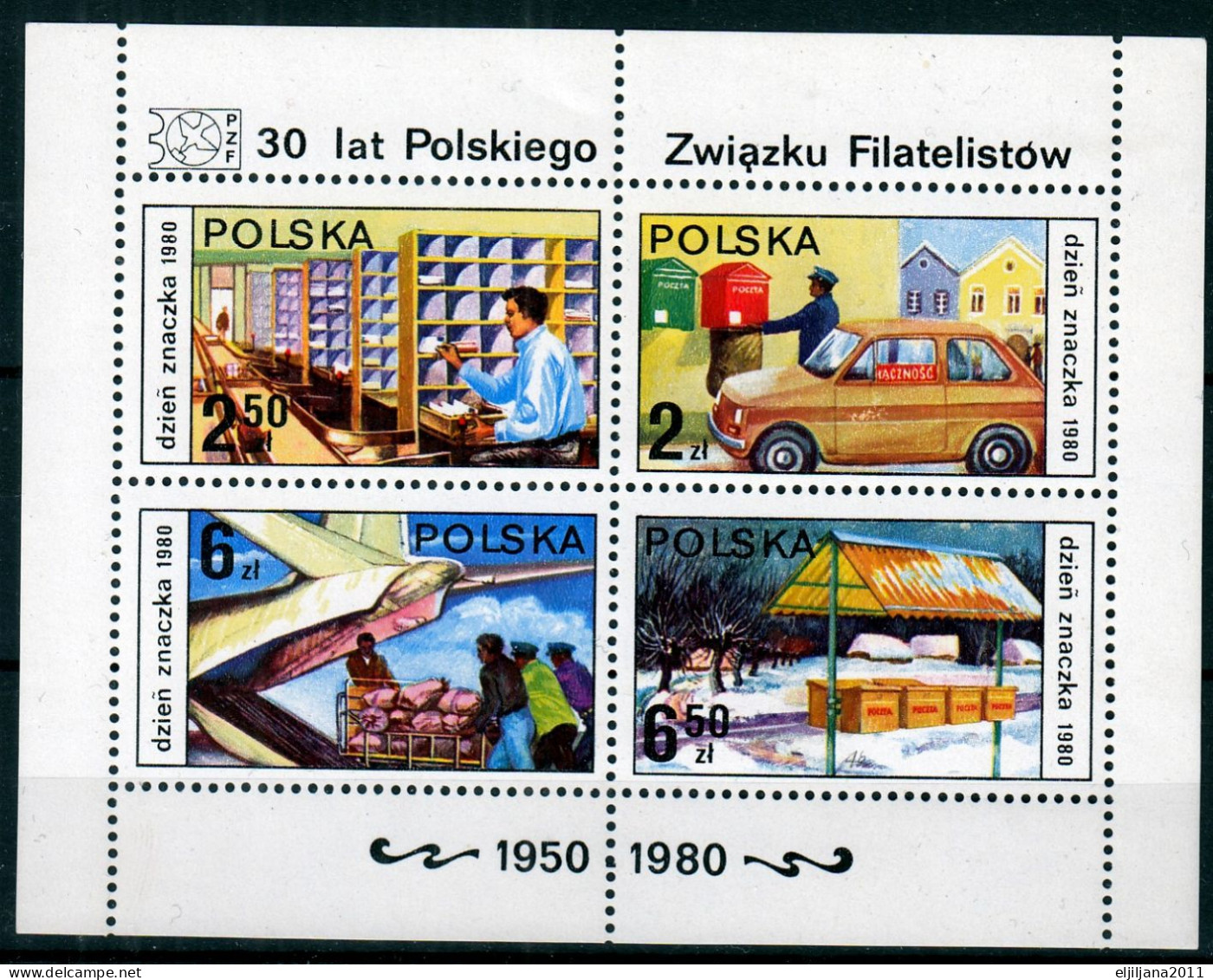 ⁕ Poland / Polska 1980 ⁕ Stamp Day, Post-Transport Mi.2715-2718 ⁕ MNH Block 83 - Nuevos