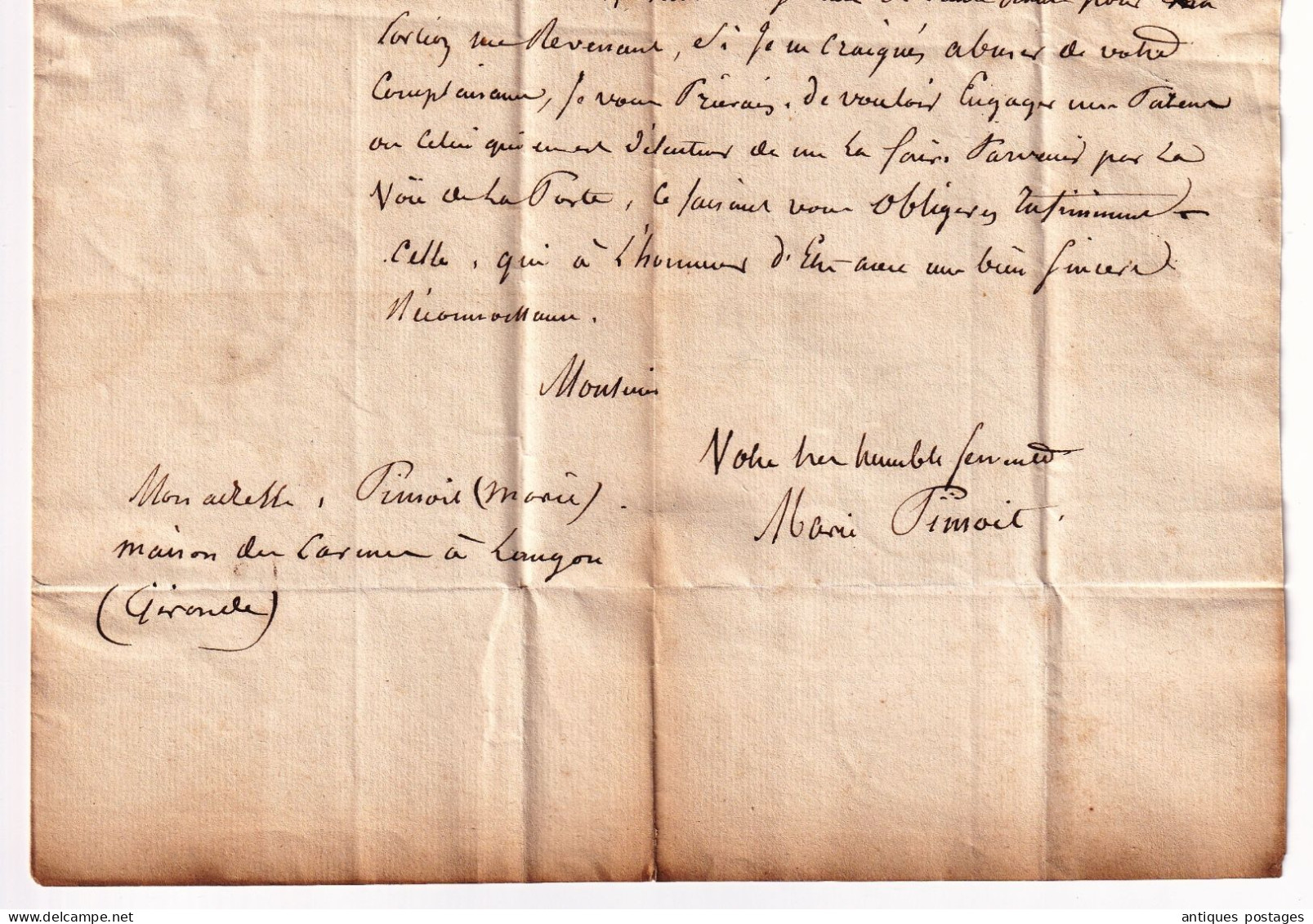 Lettre 1833 Port Payé avec Correspondance Langon Gironde Maire Verdun sur Garonne Facteur