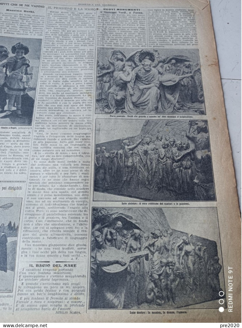 LA DOMENICA DEL CORRIERE 1913 PARMA MONUMENTO A GIUSEPPE VERDI - Andere & Zonder Classificatie