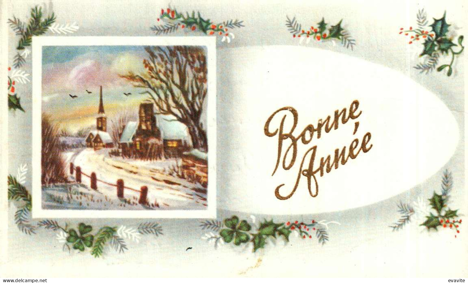 Petite Carte Mignonette       Bonne Année  Village Enneigé - New Year