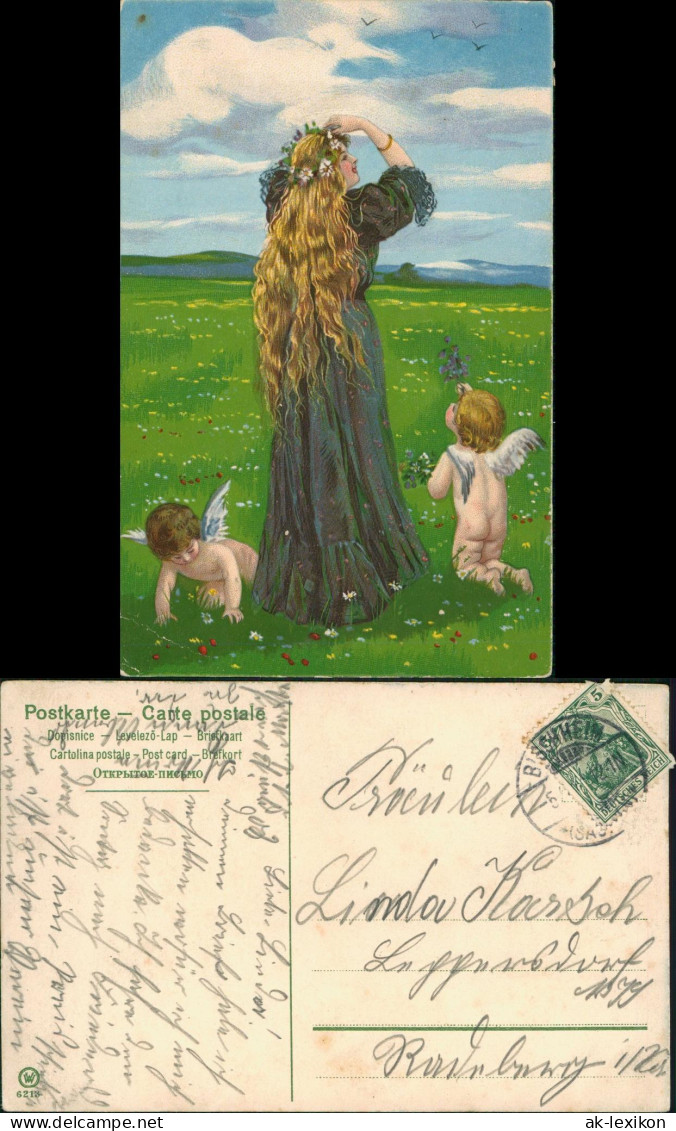 Ansichtskarte  Engel Angel Auf Blumenwiese Schöne Frau 1912 - Unclassified