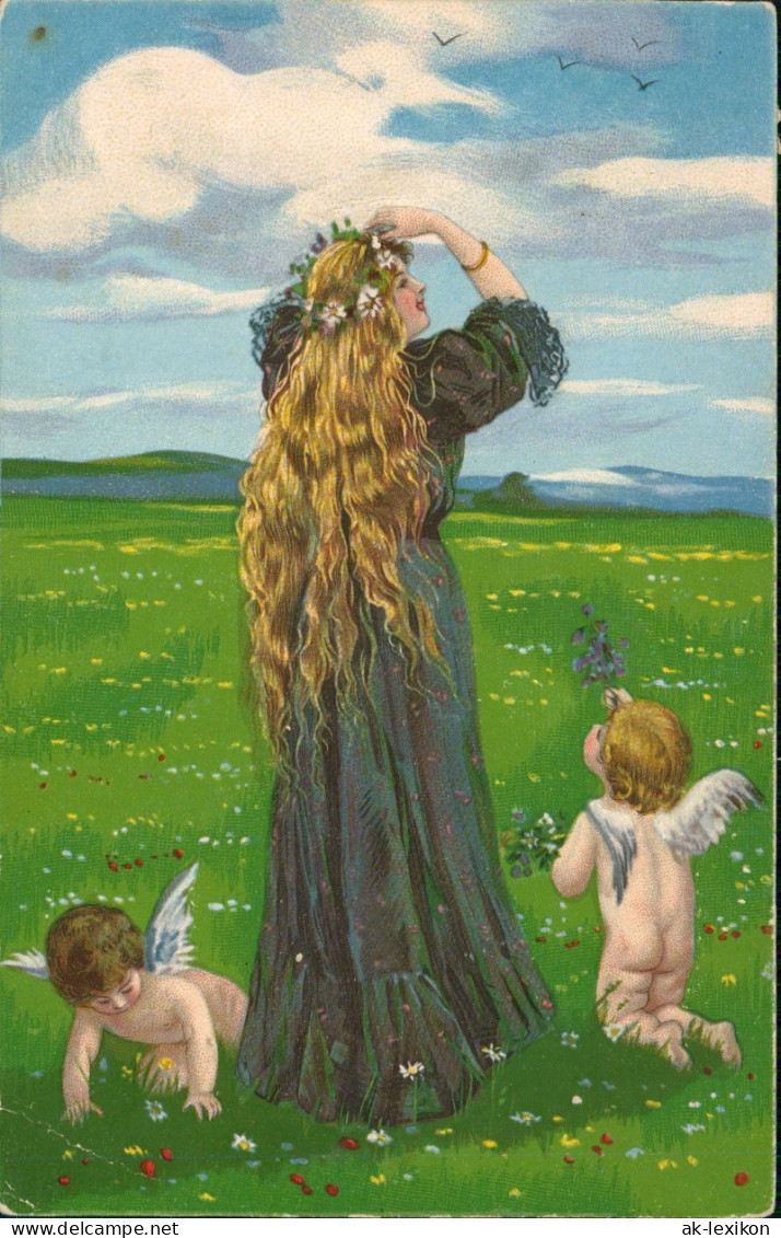 Ansichtskarte  Engel Angel Auf Blumenwiese Schöne Frau 1912 - Non Classés